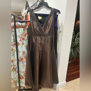 NWT Ann Taylor brown Sateen A-line Midi Dress